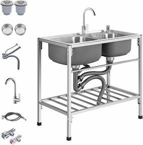 Portable Kitchen Sink Outdoor Camping Kitchen Station, Outdoor Garden Workstation sink, 304 Stainless Steel, w/Workbench & Storage, w/Faucet & Drainboard, Easy to Clean Surface (Size : 78 * 43cm)