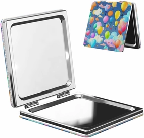 Portable Pocket Makeup Mirror Colorful Balloons Travel Cosmetic Mirror Square Print Magnifying Compact Mirror for Eyelash