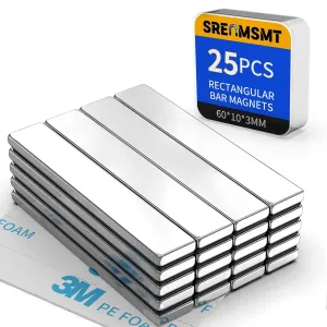 Powerful Neodymium Bar Magnets, 25 Pack Rare Earth Magnets, Heavy Duty Magnets, Rectangular Magnets, Small Magnets Strong for Fridge, DIY, Garage, Kitchen, Science, Craft, Office-60x10x3mm