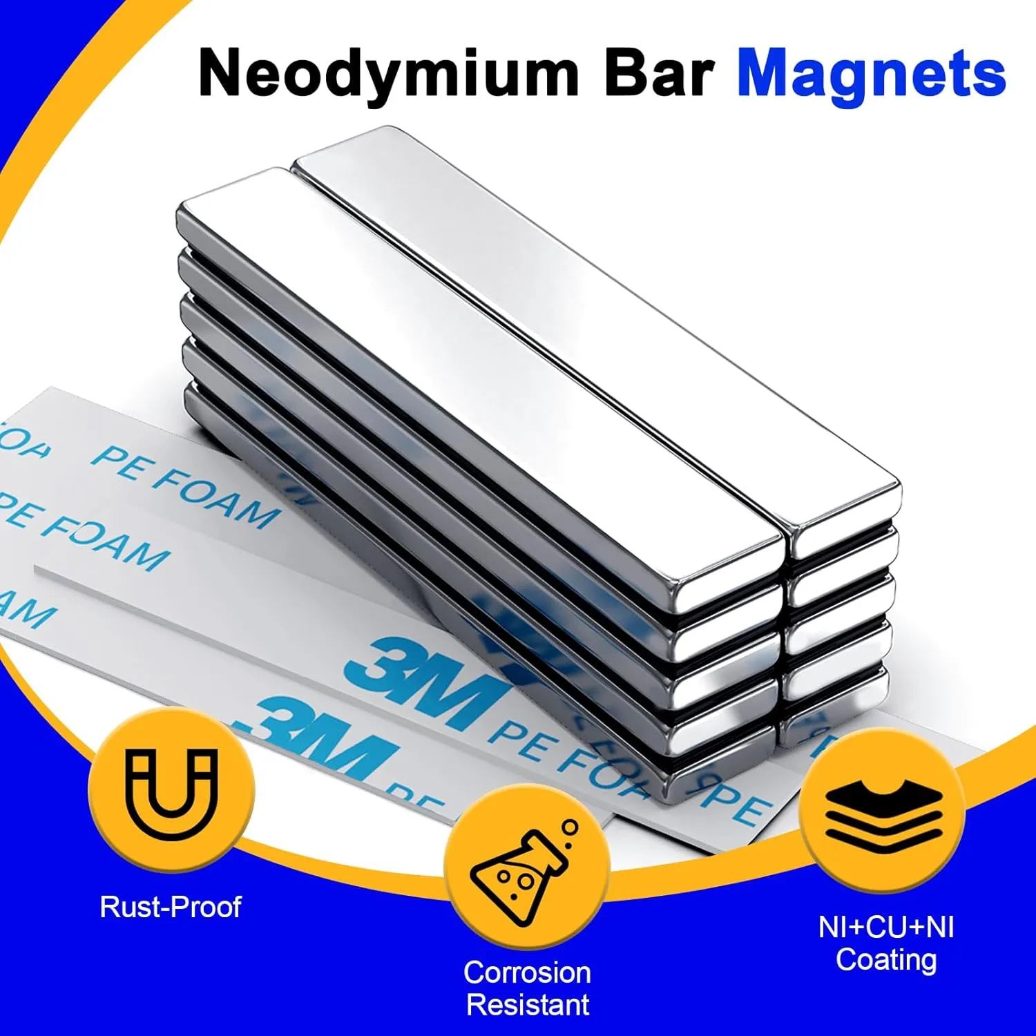 Powerful Neodymium Bar Magnets, 25 Pack Rare Earth Magnets, Heavy Duty Magnets, Rectangular Magnets, Small Magnets Strong for Fridge, DIY, Garage, Kitchen, Science, Craft, Office-60x10x3mm