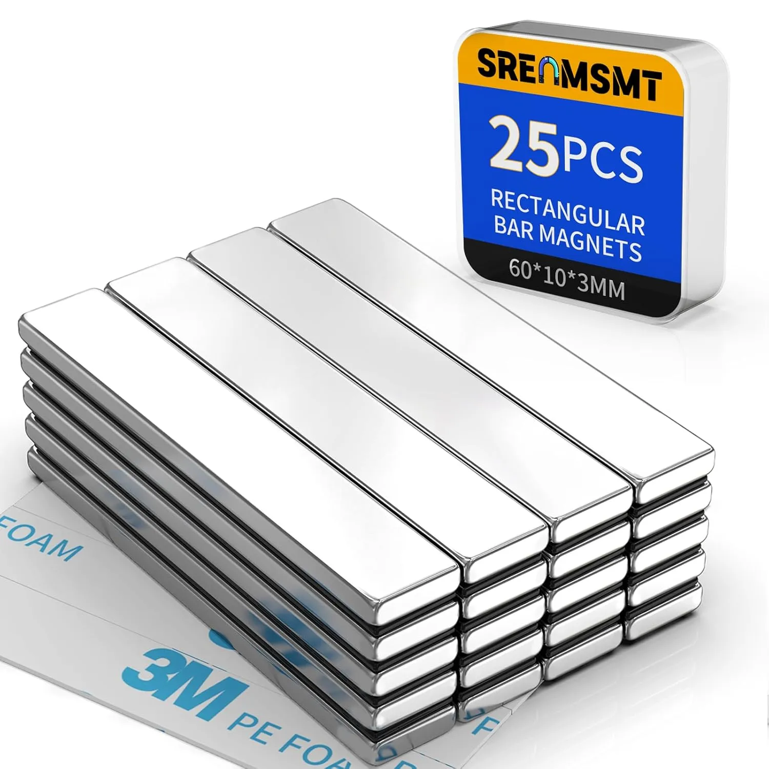Powerful Neodymium Bar Magnets, 25 Pack Rare Earth Magnets, Heavy Duty Magnets, Rectangular Magnets, Small Magnets Strong for Fridge, DIY, Garage, Kitchen, Science, Craft, Office-60x10x3mm
