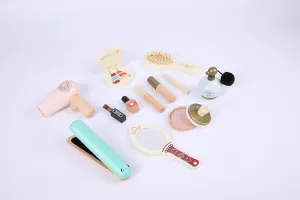 Practical Life Care of Self Wooden Makeup Toy Set 12-Piece Girls Imaginative Dress up Pretend Play Beauty Bag Makeup Set Toy for Girls Birthday Gift Ages 3 4 5 6 7 8  Years Old