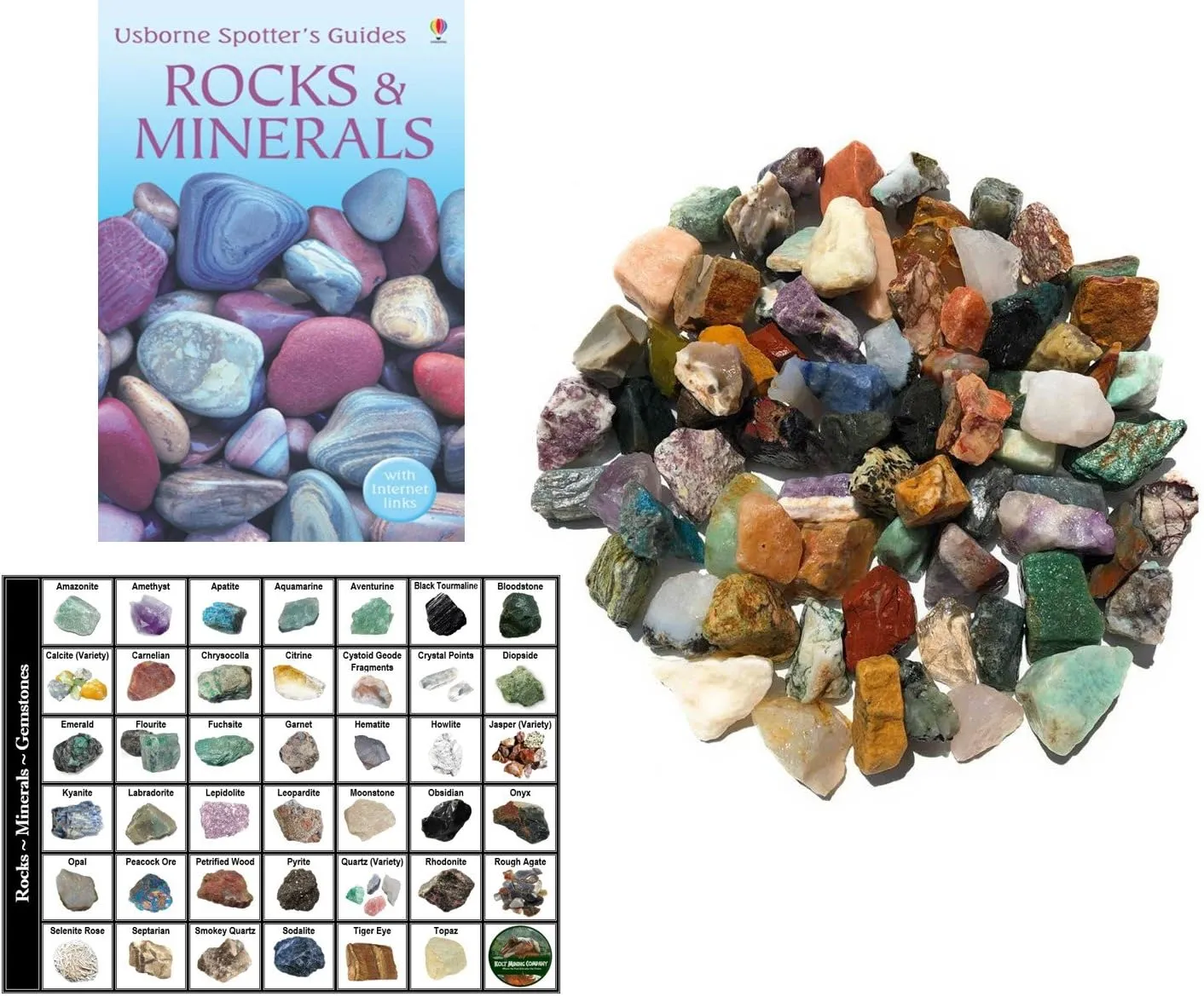Premium Bulk Rough Rock Kit – 4lbs of Raw and Natural Crystals and Rocks – Includes a 64-Page Guide – Great STEM/STEAM Teaching Tool – Rock Collection for Geology Enthusiasts
