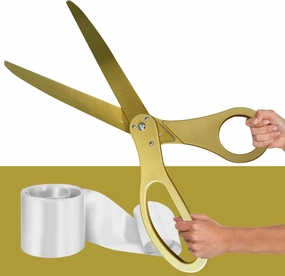 Premium Grand Opening Ceremony Kit – Heavy Duty 25'' Scissors Gold with Golden Blades and White Satin Ribbon for Grand Opening Business Inauguration Ceremonies & Special Events