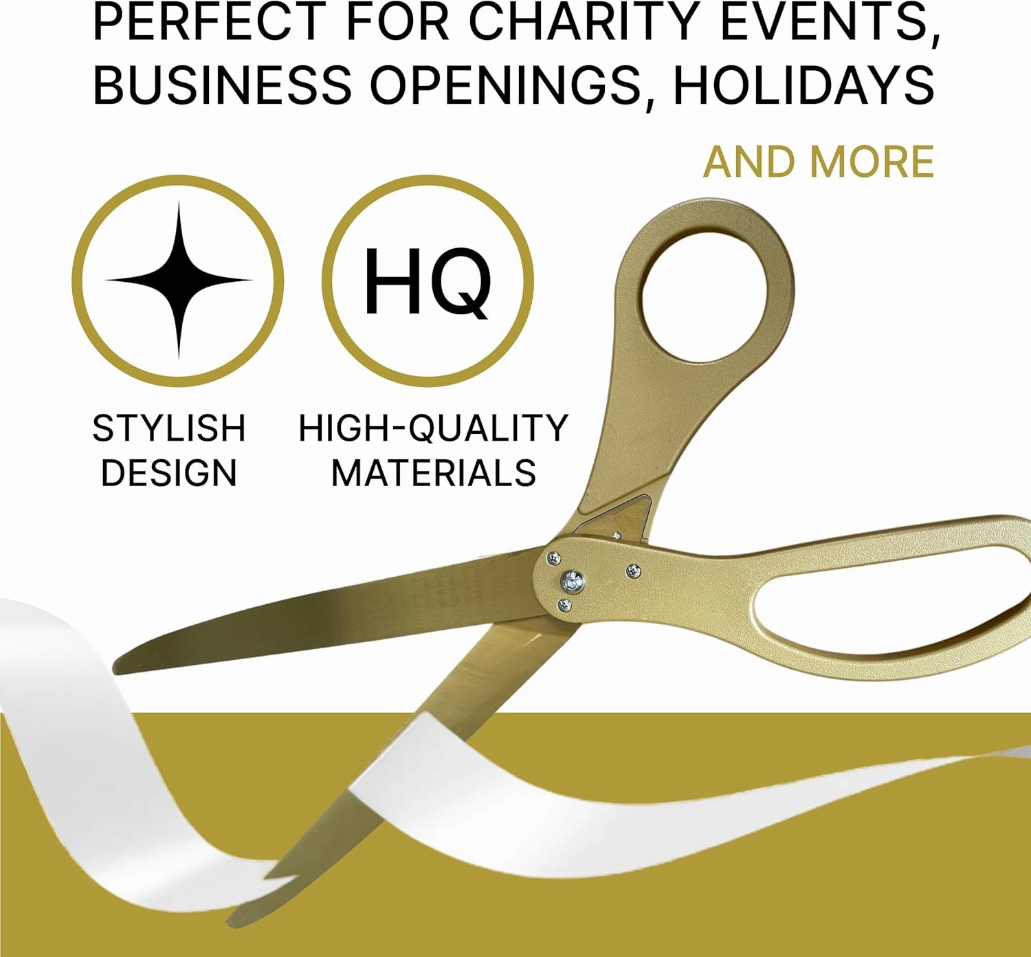Premium Grand Opening Ceremony Kit – Heavy Duty 25'' Scissors Gold with Golden Blades and White Satin Ribbon for Grand Opening Business Inauguration Ceremonies & Special Events