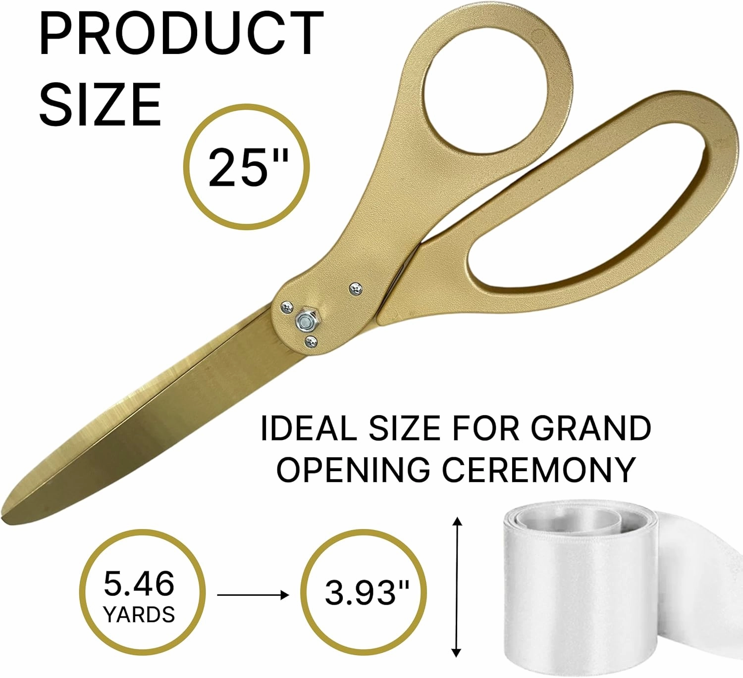 Premium Grand Opening Ceremony Kit – Heavy Duty 25'' Scissors Gold with Golden Blades and White Satin Ribbon for Grand Opening Business Inauguration Ceremonies & Special Events