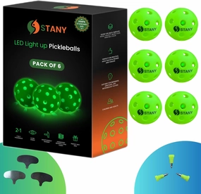 Premium LED Light-Up Pickleball Balls, for Nighttime Play, Glow in The Dark, Luminous, 40 Hole Pickleballs, Indoor/Outdoor, Ultra Visible, Consistent Bounce, USAPA Official Size, Gift, 6 Pack