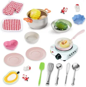 Pretend Play Cooking Kitchen Set Junior Kids Safe Easy Cook with Mini Stove Burner,Chef,Apron,Oven Mitt,Recipes and Other Kitchen Accessories,Great Learning Gifts for Toddler & Boys Girls 18PCS