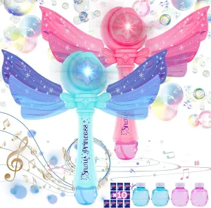 Princess Bubble Wand Set of 2 for Boys and Girls Gift Aged 3-8,Automatic Bubble Machine Blower Toys with Light and Music for Outdoor Party Wedding Birthday Gift,4 Bottles of Bubble Solution Included