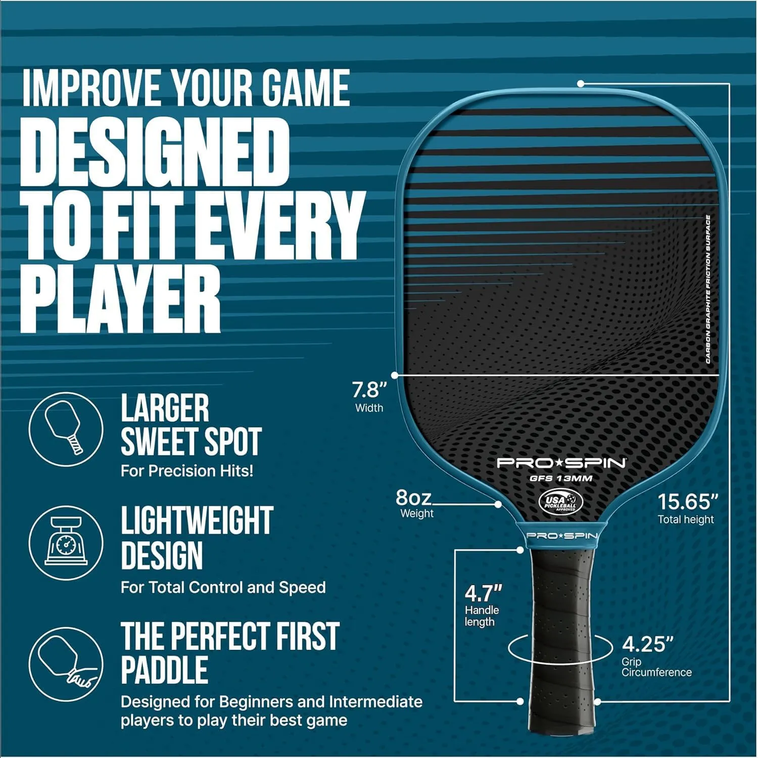 PRO SPIN Pickleball Paddles - Set of 2 USAPA-Approved Graphite Carbon Pickle Ball Paddles, 4 High-Performance Pickleball Balls, Durable Bag for Rackets & Balls - Great Gift