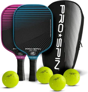 PRO SPIN Pickleball Paddles - Set of 2 USAPA-Approved Graphite Carbon Pickle Ball Paddles, 4 High-Performance Pickleball Balls, Durable Bag for Rackets & Balls - Great Gift