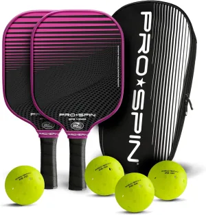 PRO SPIN Pickleball Paddles - Set of 2 USAPA-Approved Graphite Carbon Pickle Ball Paddles, 4 High-Performance Pickleball Balls, Durable Bag for Rackets & Balls - Great Gift