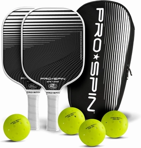 PRO SPIN Pickleball Paddles - Set of 2 USAPA-Approved Graphite Carbon Pickle Ball Paddles, 4 High-Performance Pickleball Balls, Durable Bag for Rackets & Balls - Great Gift