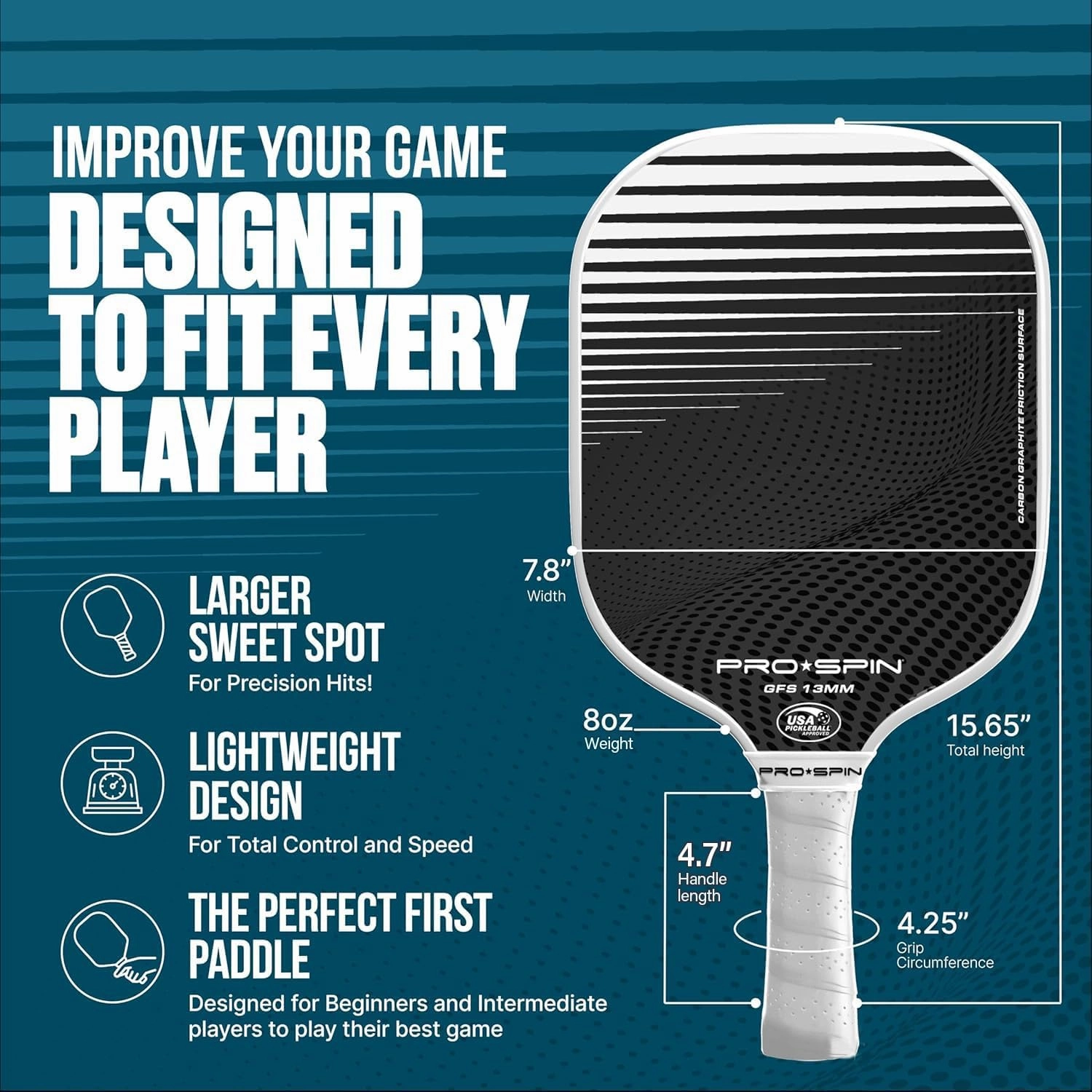 PRO SPIN Pickleball Paddles - Set of 2 USAPA-Approved Graphite Carbon Pickle Ball Paddles, 4 High-Performance Pickleball Balls, Durable Bag for Rackets & Balls - Great Gift