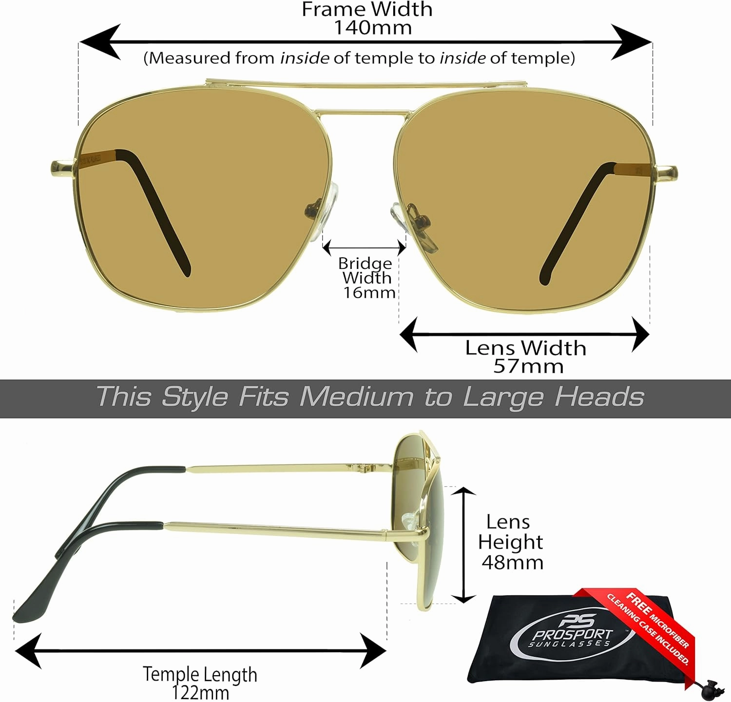 proSPORT Aviator Polarized Sunglasses Metal Grey Mirror Green Orange Red Green Blue Gold