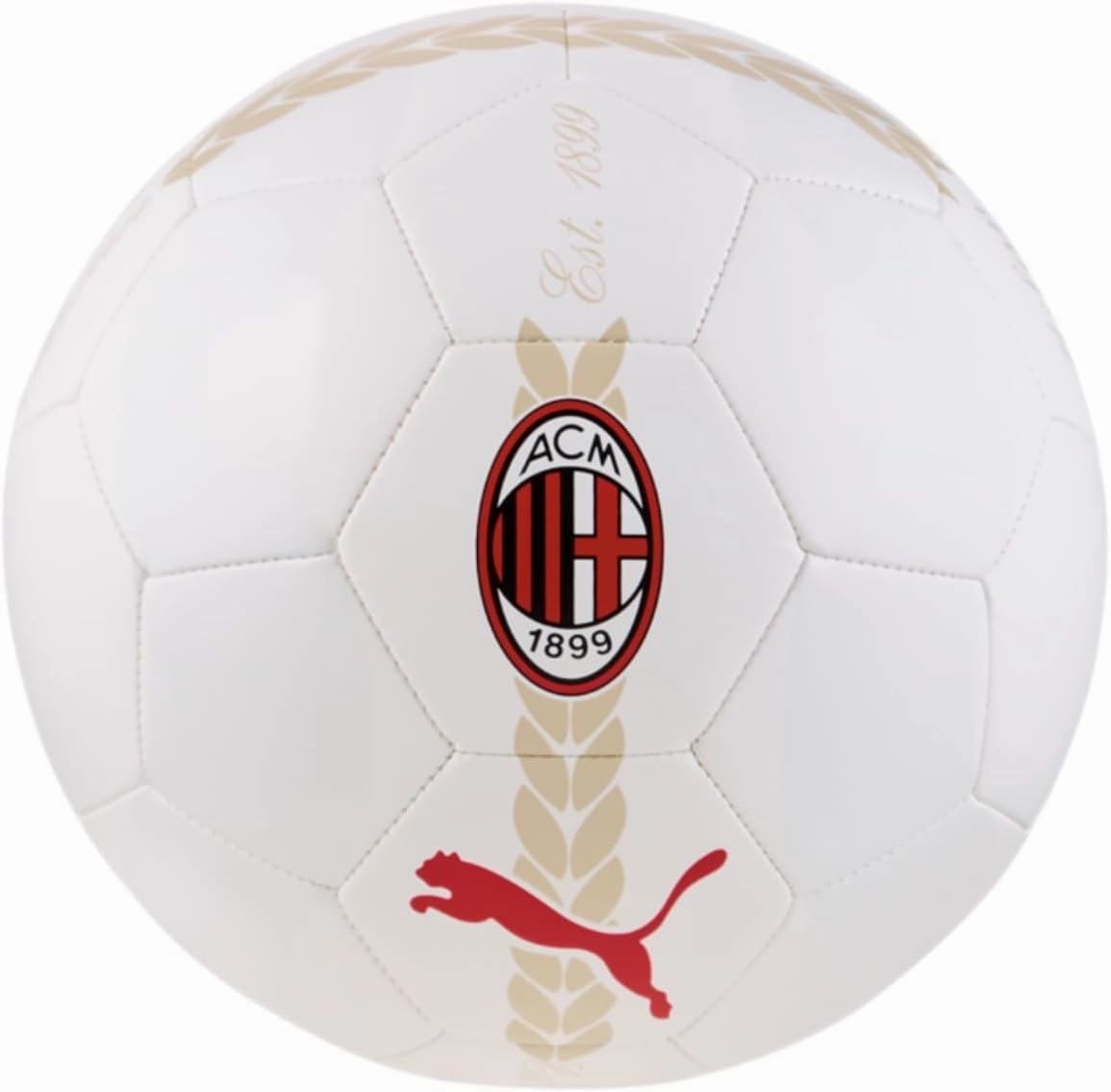 Puma AC Milan Pre-Match Ball - Machine-Stitched, Durable Construction, Official Club Branding, Suitable for All Ages and Genders (PUMA White-Putty)