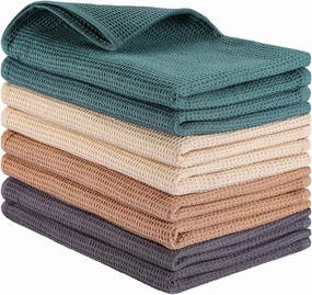 PY HOME & SPORTS 8 Pack Cotton Waffle Weave Kitchen Towels 17 x 25, Super Absorbent Kitchen Hand Dish Cloths for Drying and Cleaning (Beige, Khaki, Teal, Dark Grey)