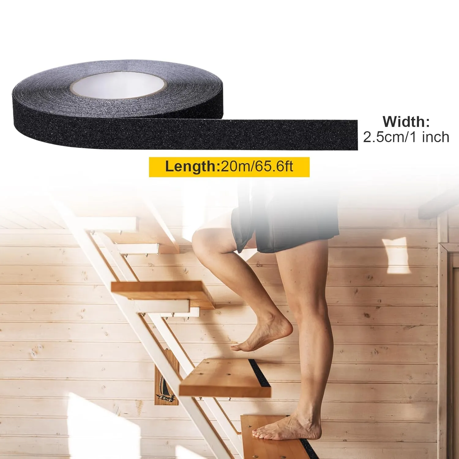Qingluan Anti Slip Tape, Heavy Duty Grip Tape Outdoor Waterproof, High Adhesive Traction Safety Tape for Stairs, Tread Steps, Ramps, Skateboards (Black, 1 Inch x 65 Feet)
