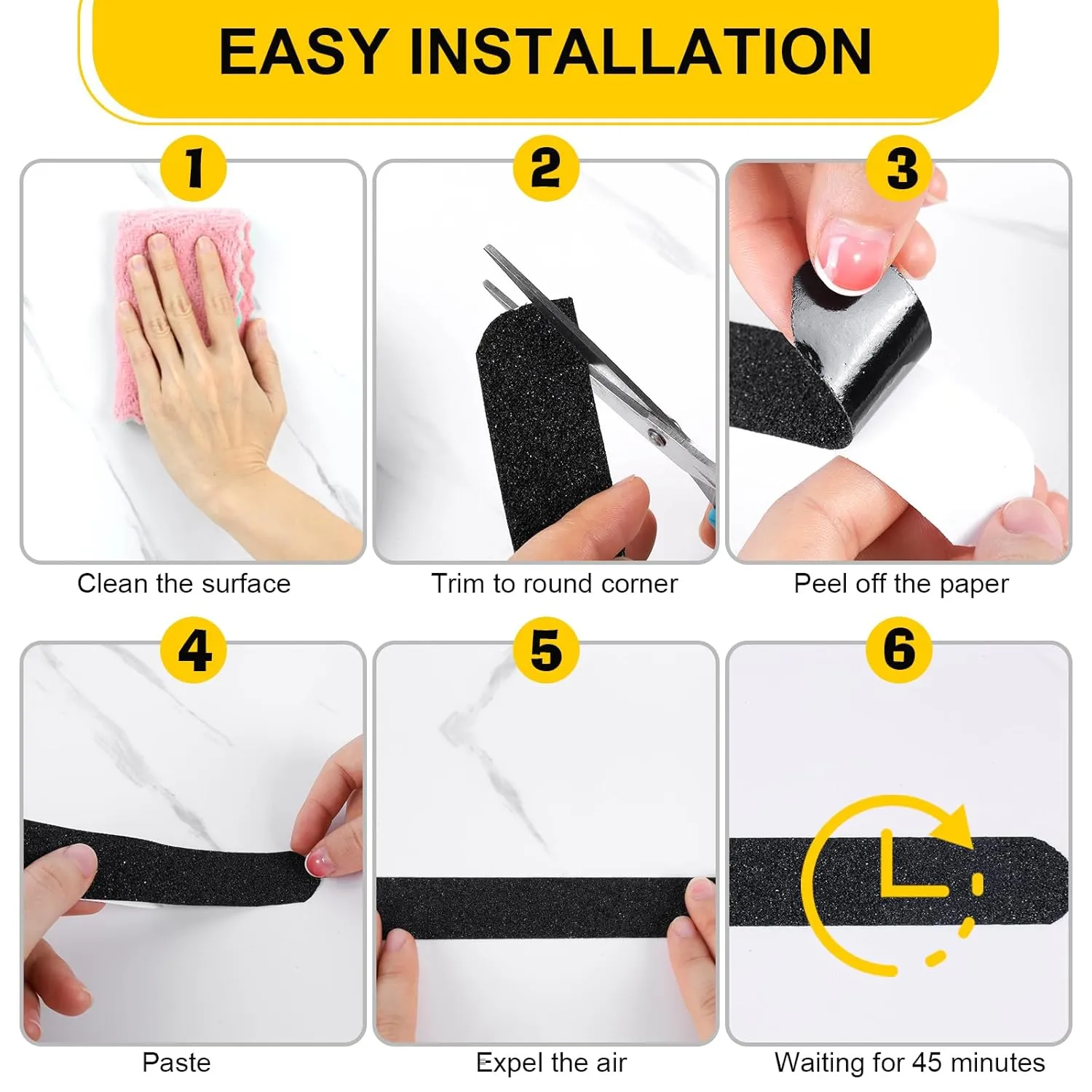 Qingluan Anti Slip Tape, Heavy Duty Grip Tape Outdoor Waterproof, High Adhesive Traction Safety Tape for Stairs, Tread Steps, Ramps, Skateboards (Black, 1 Inch x 65 Feet)