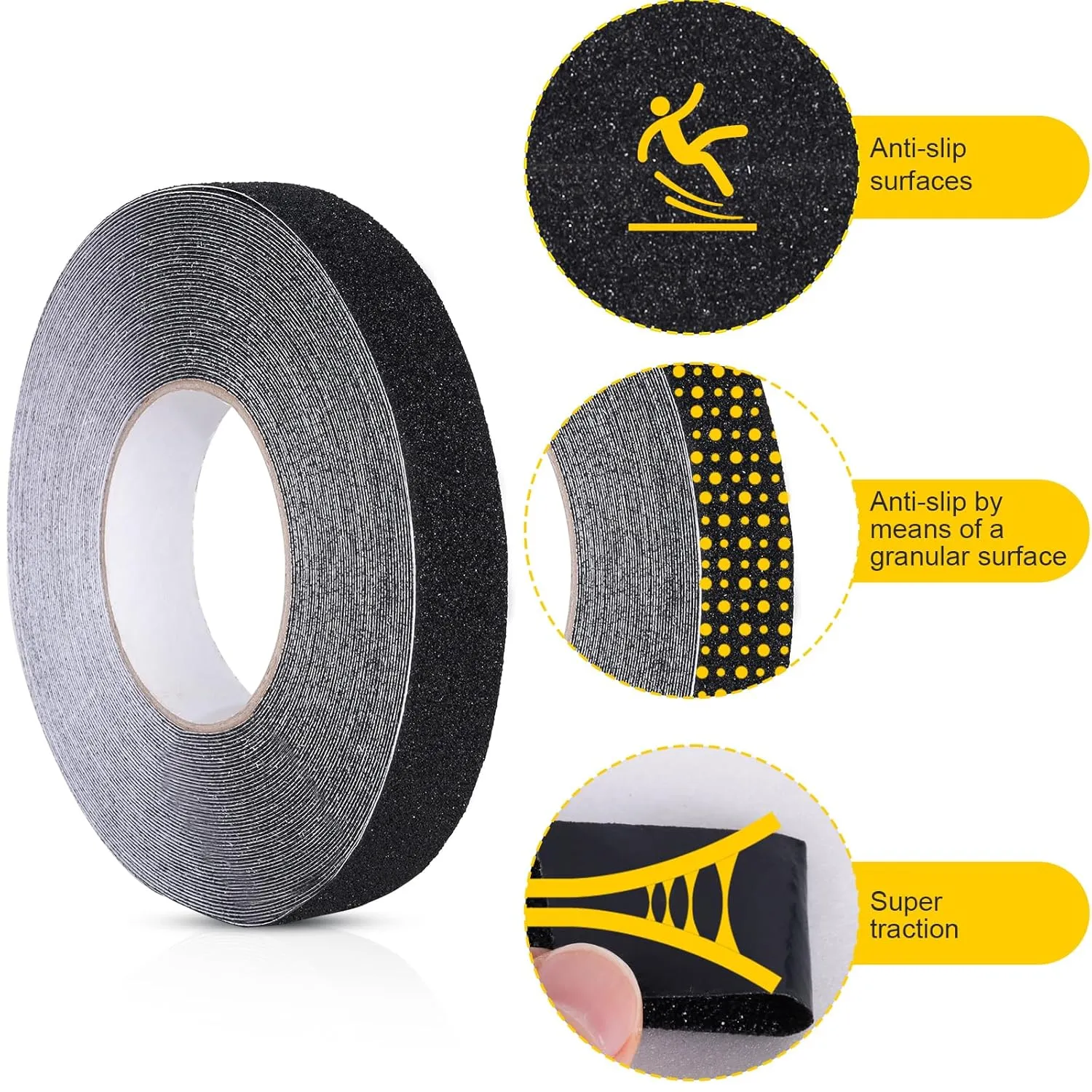 Qingluan Anti Slip Tape, Heavy Duty Grip Tape Outdoor Waterproof, High Adhesive Traction Safety Tape for Stairs, Tread Steps, Ramps, Skateboards (Black, 1 Inch x 65 Feet)