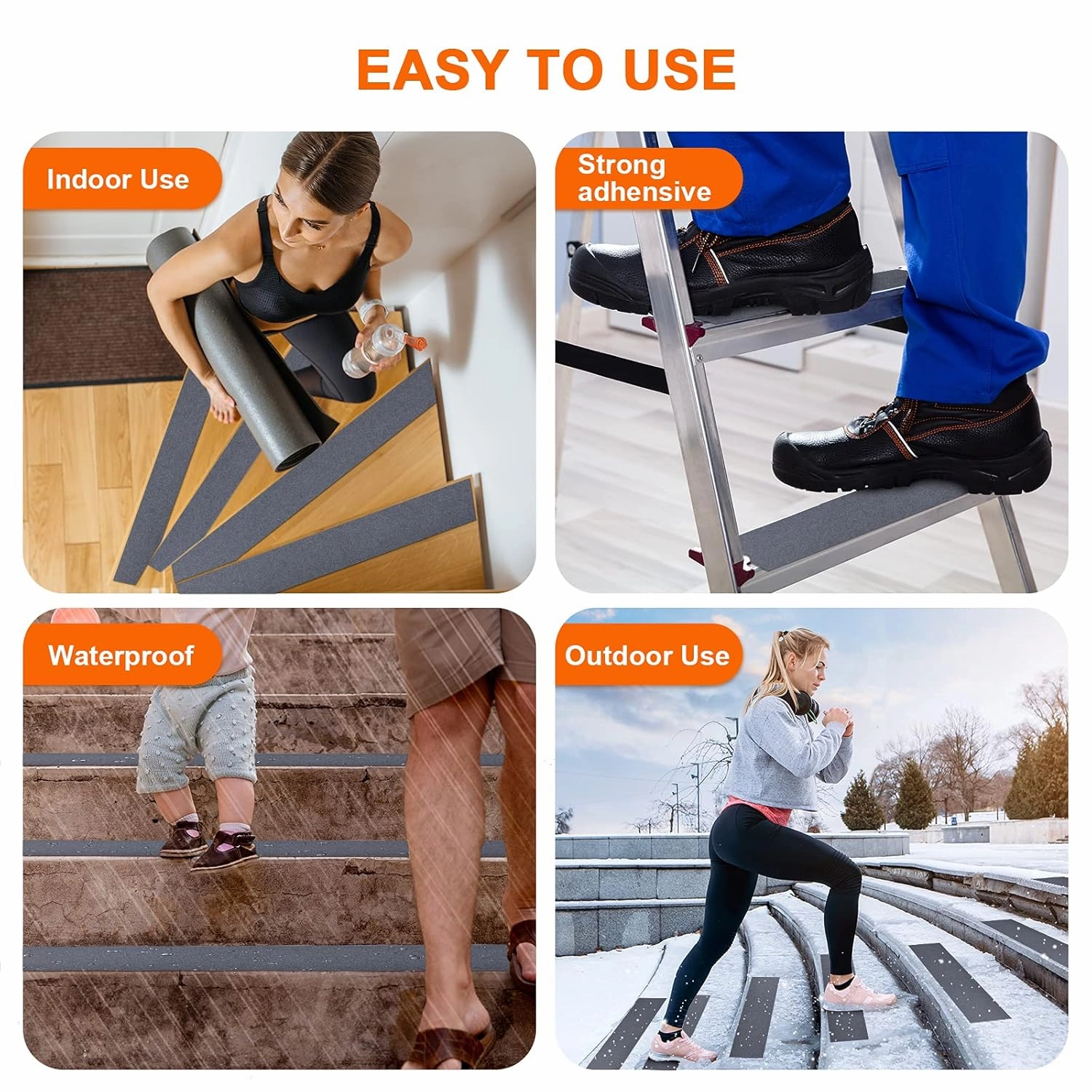Qingluan Grip Tape, Heavy Duty Anti Slip Tape for Stairs Outdoor/Indoor Waterproof 4" x 33 ft, Safety Non-Slip Roll for Stair Step Traction Treads Stair Non Slip Strips Grey