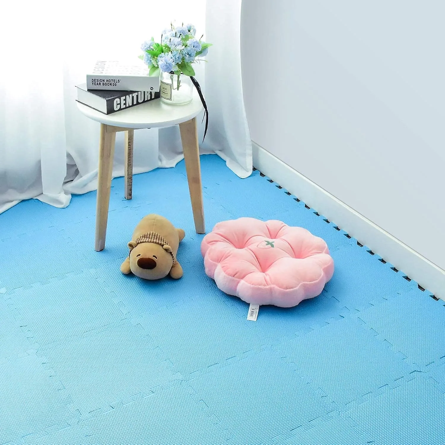 qqpp EVA Rubber 18 Tiles Interlocking Puzzle Foam Floor Mats - Baby Play Mat for Playing | Exercise Mat for Home Workout. Blue. QC-Gb18N