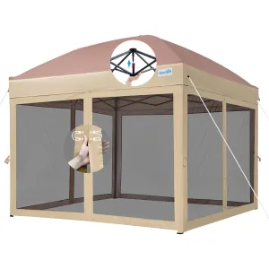 Quictent Khaki 10' x 10' Canopy Tent | One Person Instant Setup | Screen House Room Tent | with Netting | Waterproof