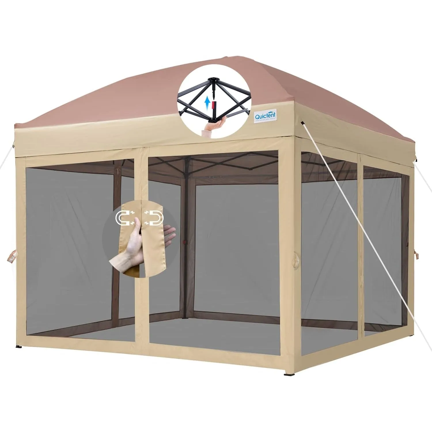 Quictent Khaki 10' x 10' Canopy Tent | One Person Instant Setup | Screen House Room Tent | with Netting | Waterproof
