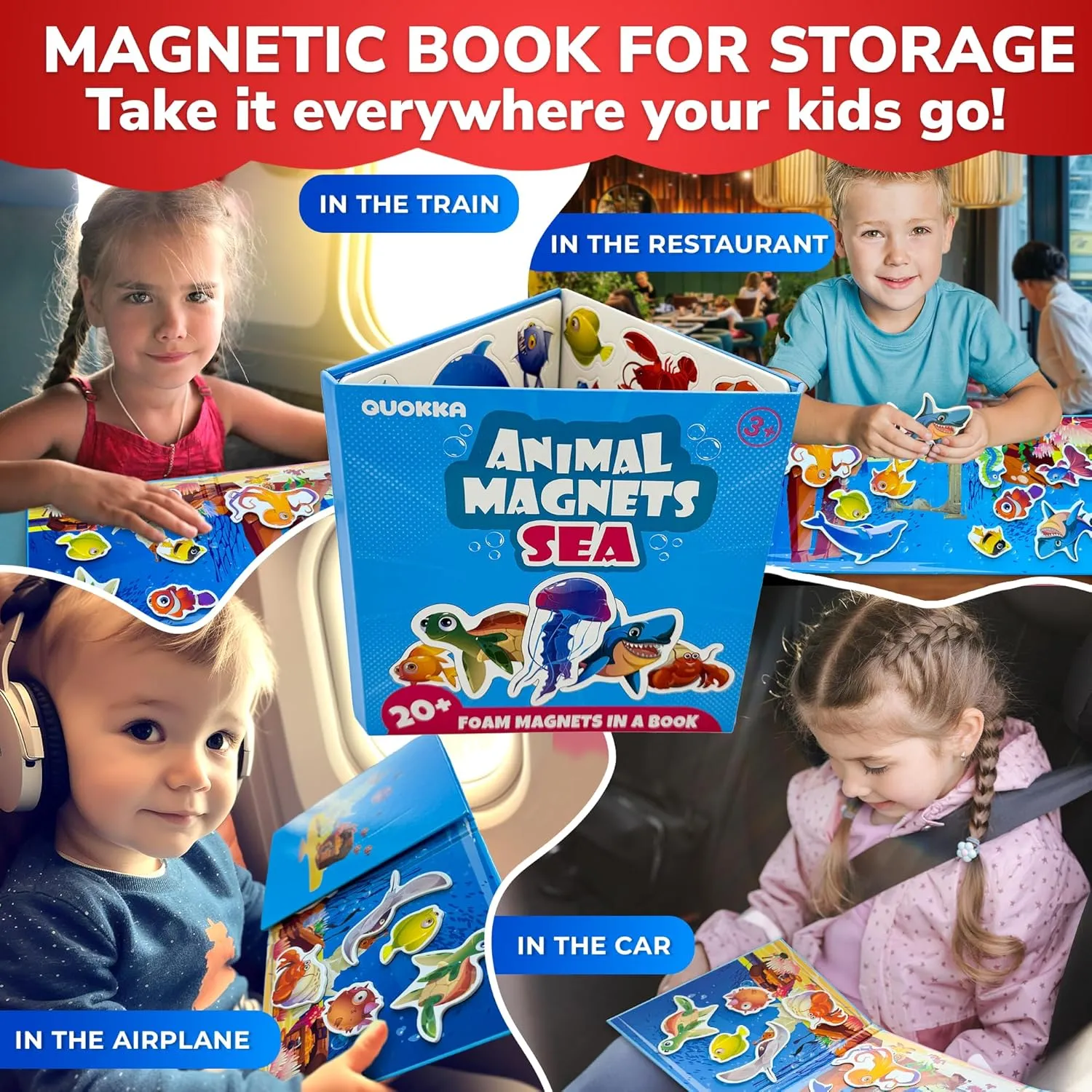 QUOKKA Travel Magnetic Puzzles for Toddlers 1-3 – 20 Pcs Sea Game with Playbook – Fun Travel Game Toy for Kids Ages 3-5 – Strong Magnets for Car Activities – Fun Toddler Puzzle Ages 2-4