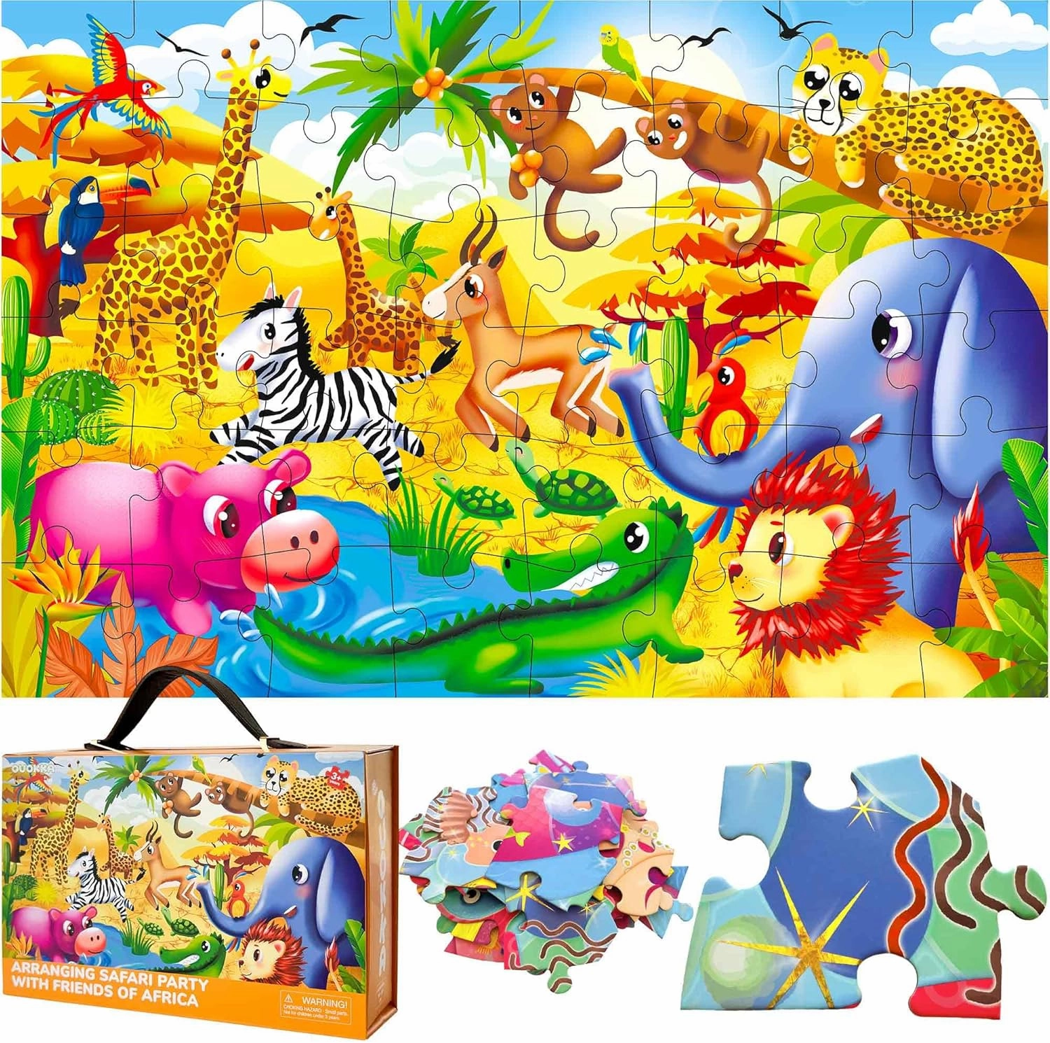 QUOKKA Giant Floor Puzzles for Kids Ages 3-5 - 2x3 Feet 48 Piece Puzzles for Kids Ages 4-8 - Educational Toys on Large Puzzles for Boys and Girls Ages 3-5 - Africa Toy Gift Activities