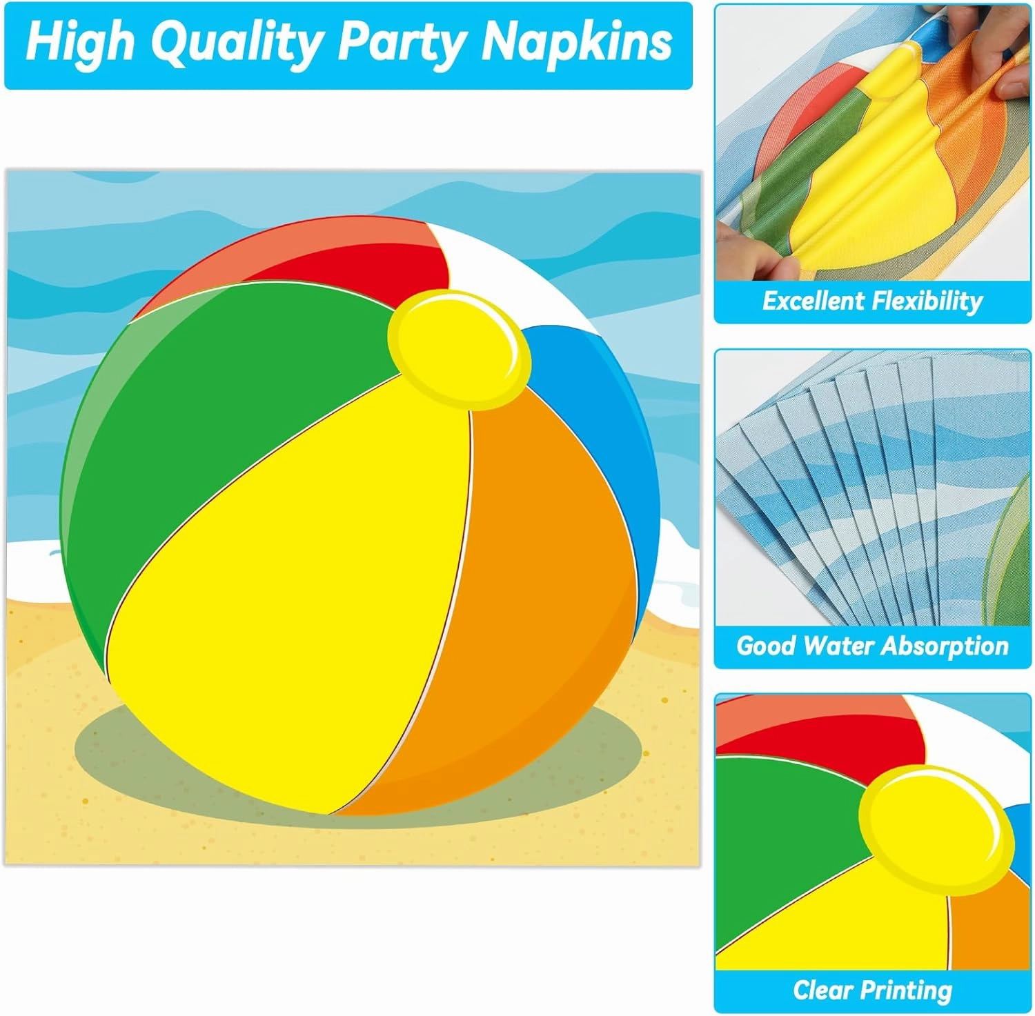 Qyeahkj 50 Guests Beach Ball Party Plates and Napkins Tableware Set Summer Pool Birthday Party Dinnerware Supplies Favors Decorations for Kids Boys Girls Summer Camp