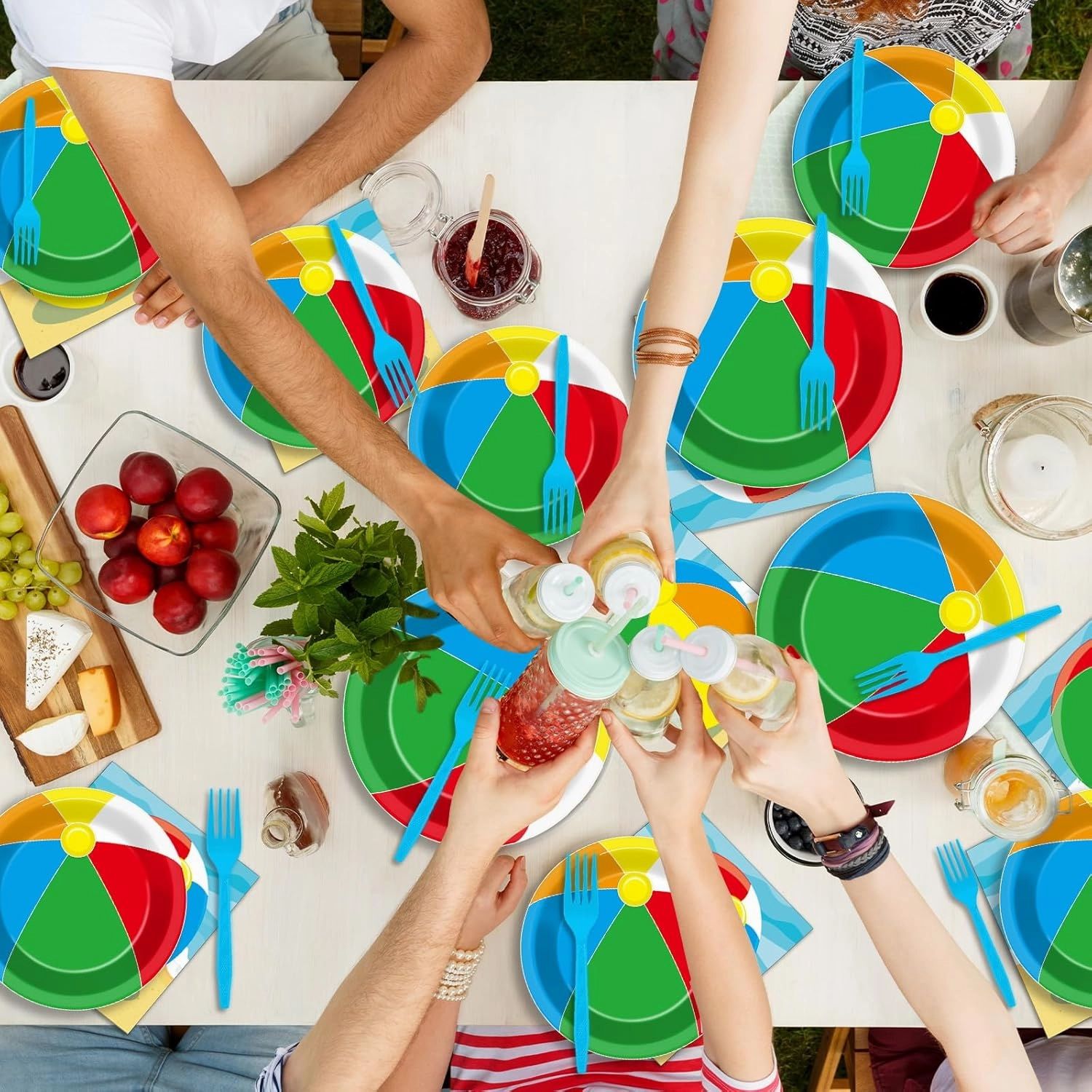 Qyeahkj 50 Guests Beach Ball Party Plates and Napkins Tableware Set Summer Pool Birthday Party Dinnerware Supplies Favors Decorations for Kids Boys Girls Summer Camp