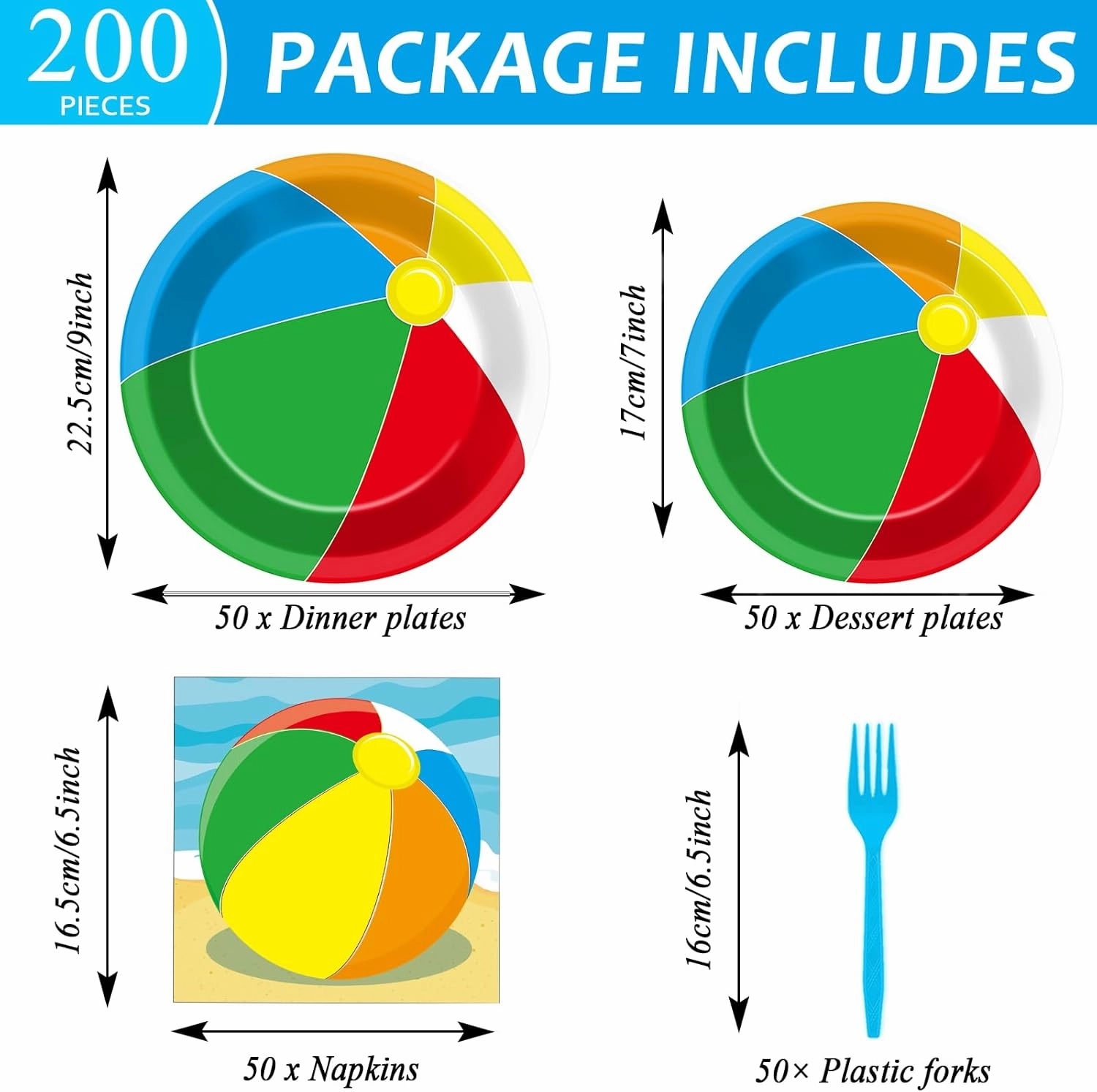 Qyeahkj 50 Guests Beach Ball Party Plates and Napkins Tableware Set Summer Pool Birthday Party Dinnerware Supplies Favors Decorations for Kids Boys Girls Summer Camp
