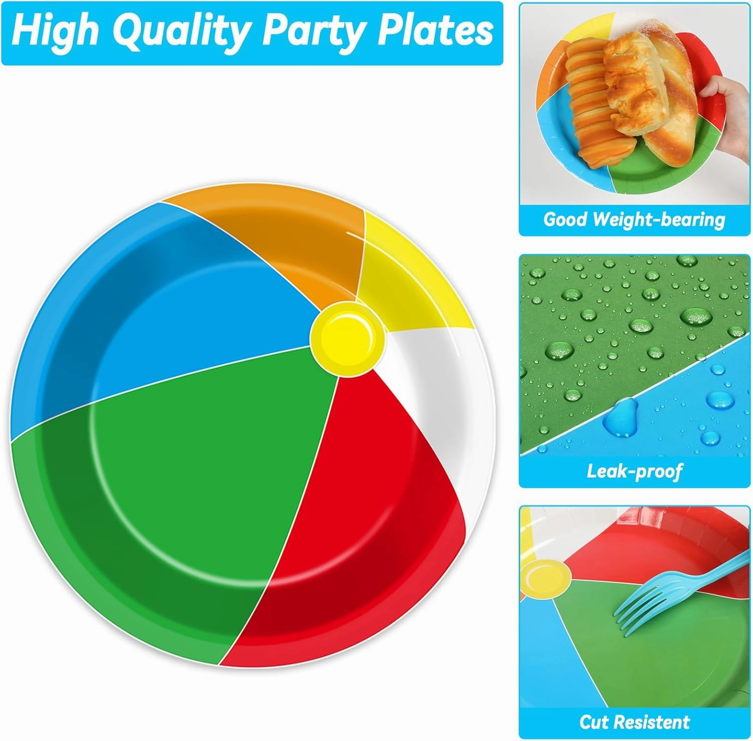 Qyeahkj 50 Guests Beach Ball Party Plates and Napkins Tableware Set Summer Pool Birthday Party Dinnerware Supplies Favors Decorations for Kids Boys Girls Summer Camp