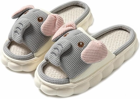 Rabbit And Bear Linen Slippers, Cute Animal Lace Slippers,Cotton Linen Couple's Home Shoes Indoor And Outdoor