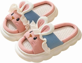 Rabbit And Bear Linen Slippers, Cute Animal Lace Slippers,Cotton Linen Couple's Home Shoes Indoor And Outdoor