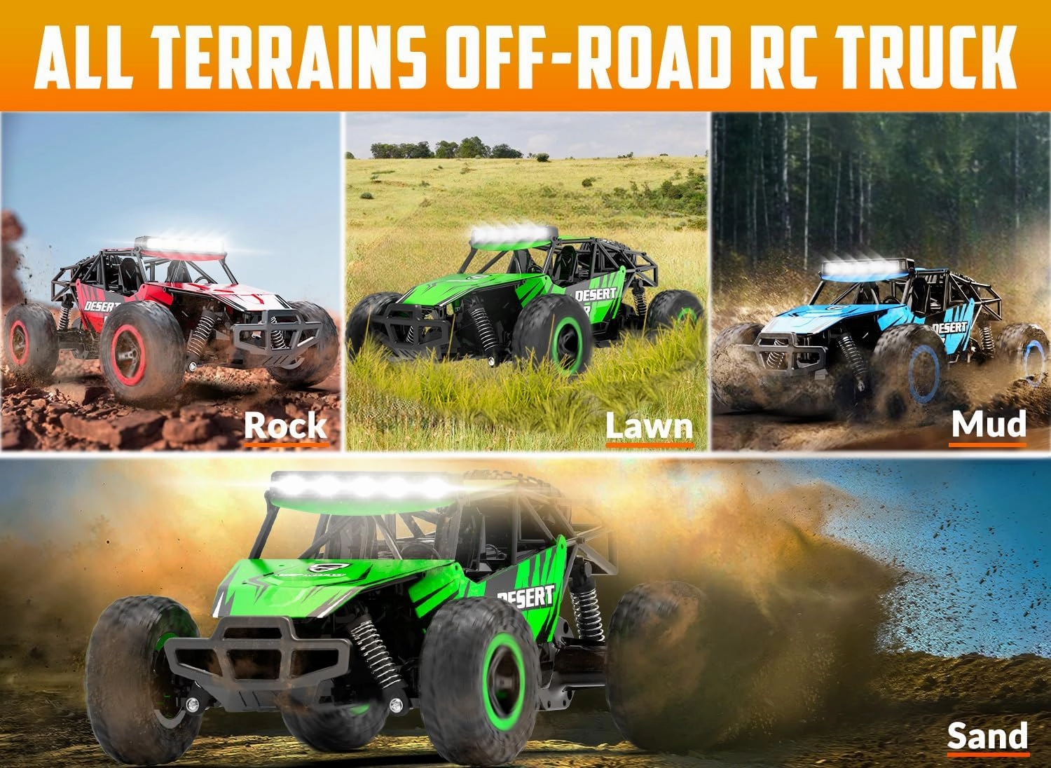RACENT 1:16 RC Truck, 20kph Remote Control Cars for Boys, Off-Road Monster Truck Toy Vehicle for Kids & Adults with 50 Mins Playing Time