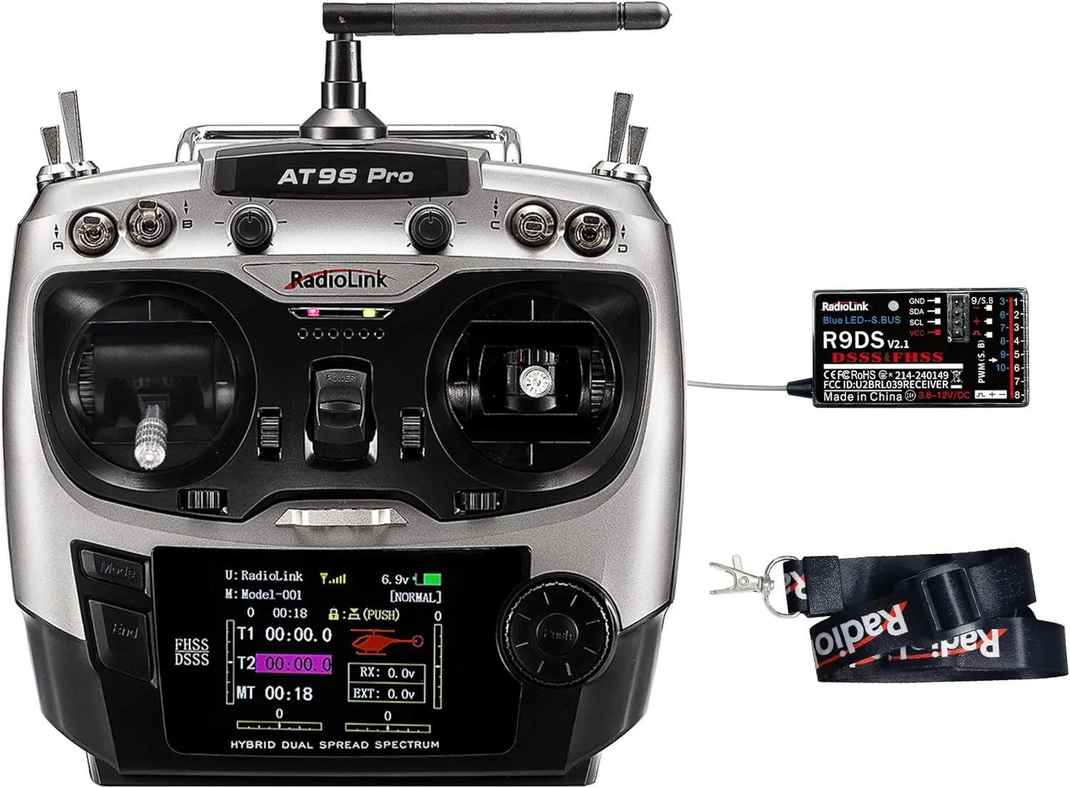 Radiolink AT9S Pro 10/12 Channels Radio Transmitter and Receiver R9DS, Long Range for Airplane/Jet/FPV Racing Drone/Quad/RC Truck Car/Boat and More (Mode 2 Left Hand)
