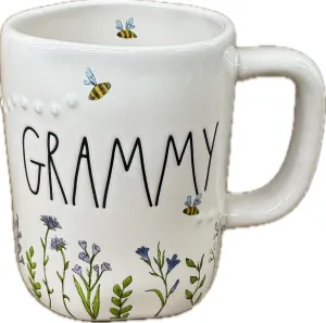 Rae Dunn Grammy Ceramic Coffee Mug with Floral Design and Bees