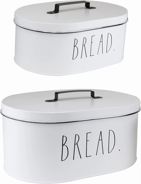 Rae Dunn Bread Box - Bread Box for Kitchen Countertop - 15" x 8" x 10" - 13.5" x 5.5" x 8.5" - Rustic White Metal Vintage Farmhouse Breadbox - Counter Storage Container