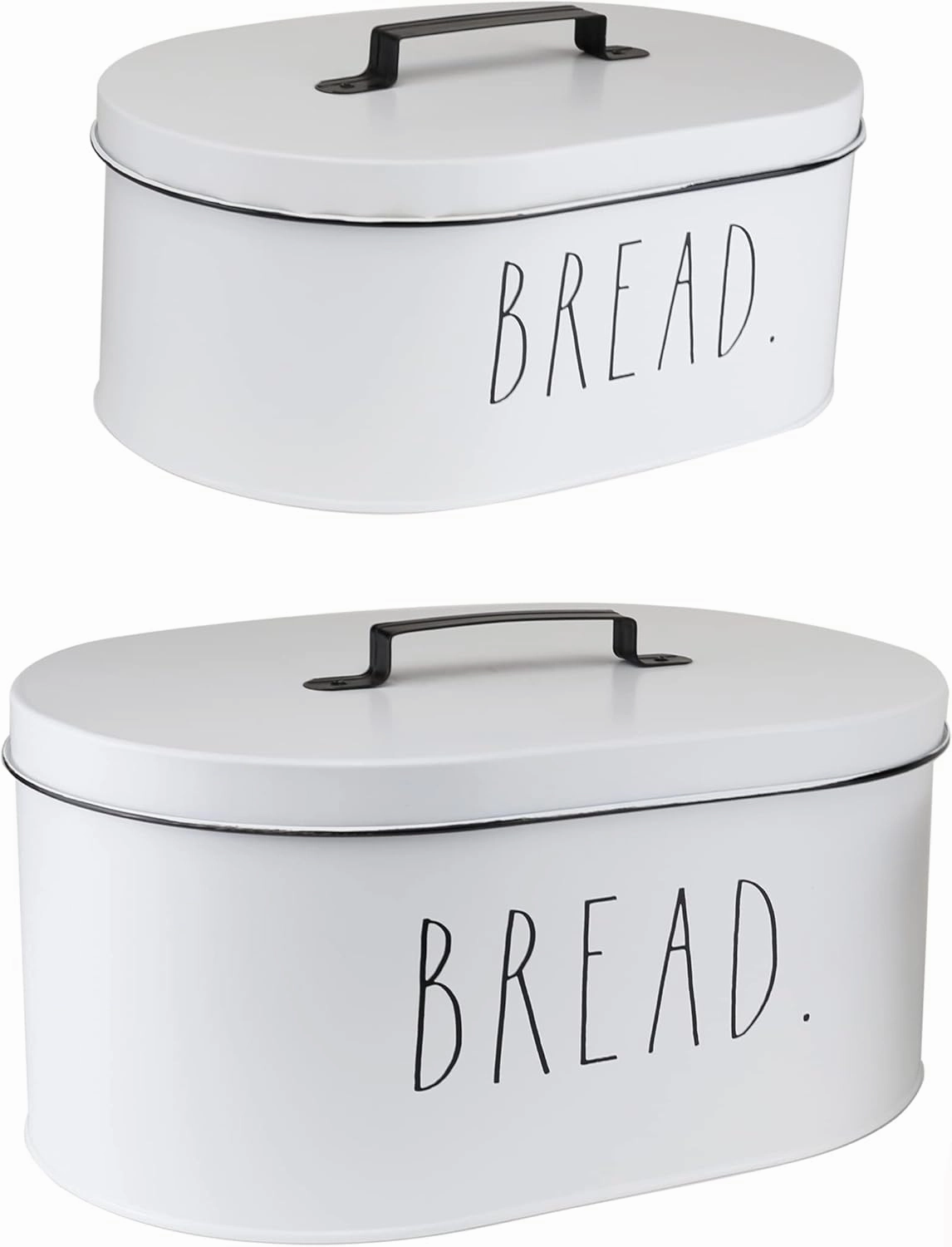 Rae Dunn Bread Box - Bread Box for Kitchen Countertop - 15" x 8" x 10" - 13.5" x 5.5" x 8.5" - Rustic White Metal Vintage Farmhouse Breadbox - Counter Storage Container