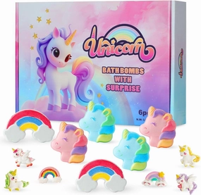 Rainbow Unicorn Bath Bombs Gift Set,6 Pcs Natural Handmade Bathbomb with Toys Surprise Inside for Girls Boys for Kids, Organic Bath Bomb for Christmas or Birthday Gift