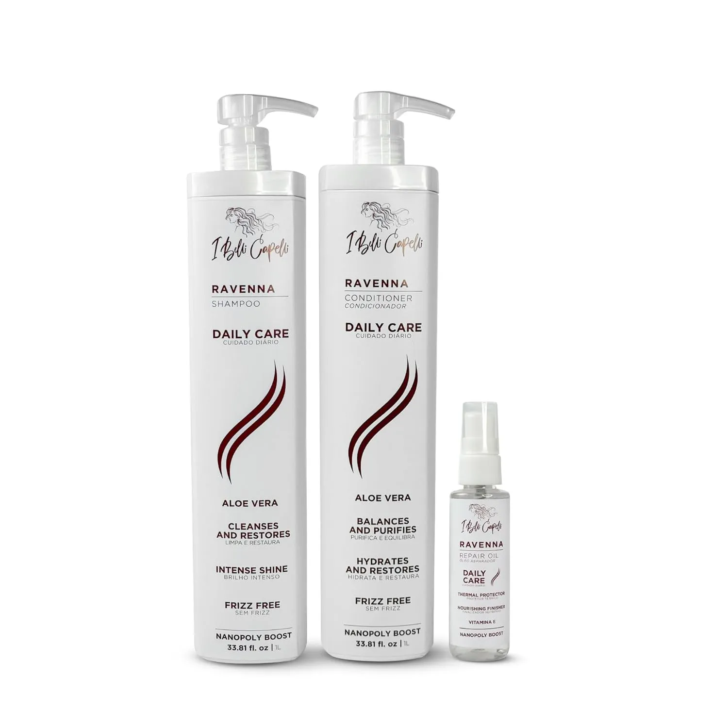 Ravenna Daily Care Aloe Vera Shampoo, Conditioner & Repair Oil Kit – Hydration & Strength for Healthy Hair