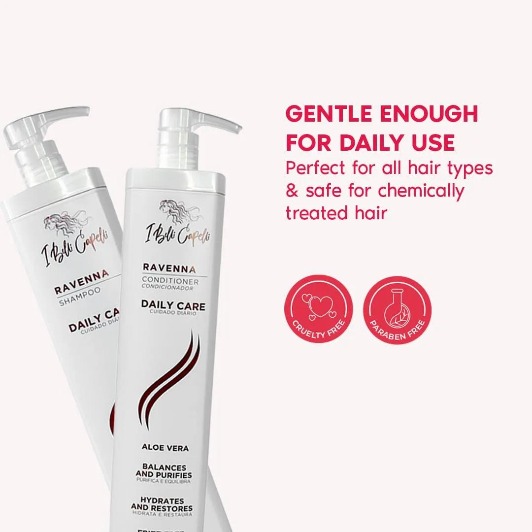Ravenna Daily Care Kit – B-tox Organic Hair Straightening, Deep Cleansing Shampoo, Daily Conditioner, and Repair Oil for Intense Hydration, Smoothing, and Shine