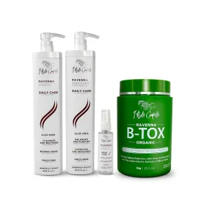 Ravenna Daily Care Kit – B-tox Organic Hair Straightening, Deep Cleansing Shampoo, Daily Conditioner, and Repair Oil for Intense Hydration, Smoothing, and Shine