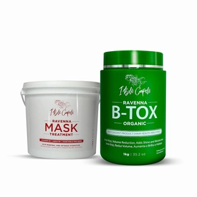 Ravenna B-tox Organic Kit - Hair Treatment (1 Kg/35.2 Fl Oz) Formaldehyde-Free   Mask for Damaged Hair (1,5 Kg/ 52.9 fl oz) - Straightening, Intense Shine & Moisture for All Types