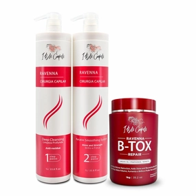 Ravenna Professional Keratin Hair B-tox -Cirugia Capilar para el Cabello, Smoothing, B-tox Hair Treatment, Celulas Madres Para el Cabello-Straightener System 3x1L 105.8oz