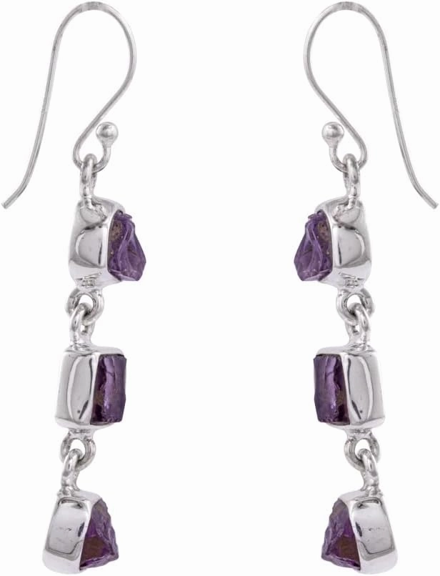 Raw Gemstone Drop Dangle Earrings in 925 Sterling Silver Handmade Jewelry Gift for Her