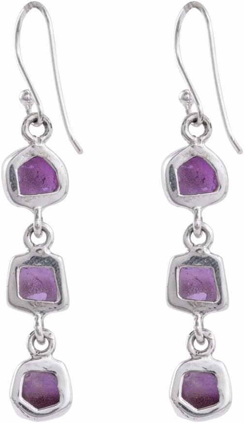 Raw Gemstone Drop Dangle Earrings in 925 Sterling Silver Handmade Jewelry Gift for Her