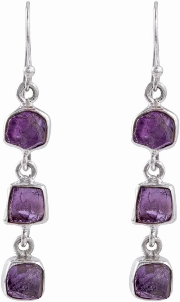 Raw Gemstone Drop Dangle Earrings in 925 Sterling Silver Handmade Jewelry Gift for Her